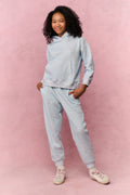 Tween light blue floral sweatpants, relaxed fit with tapered legs and elastic waist