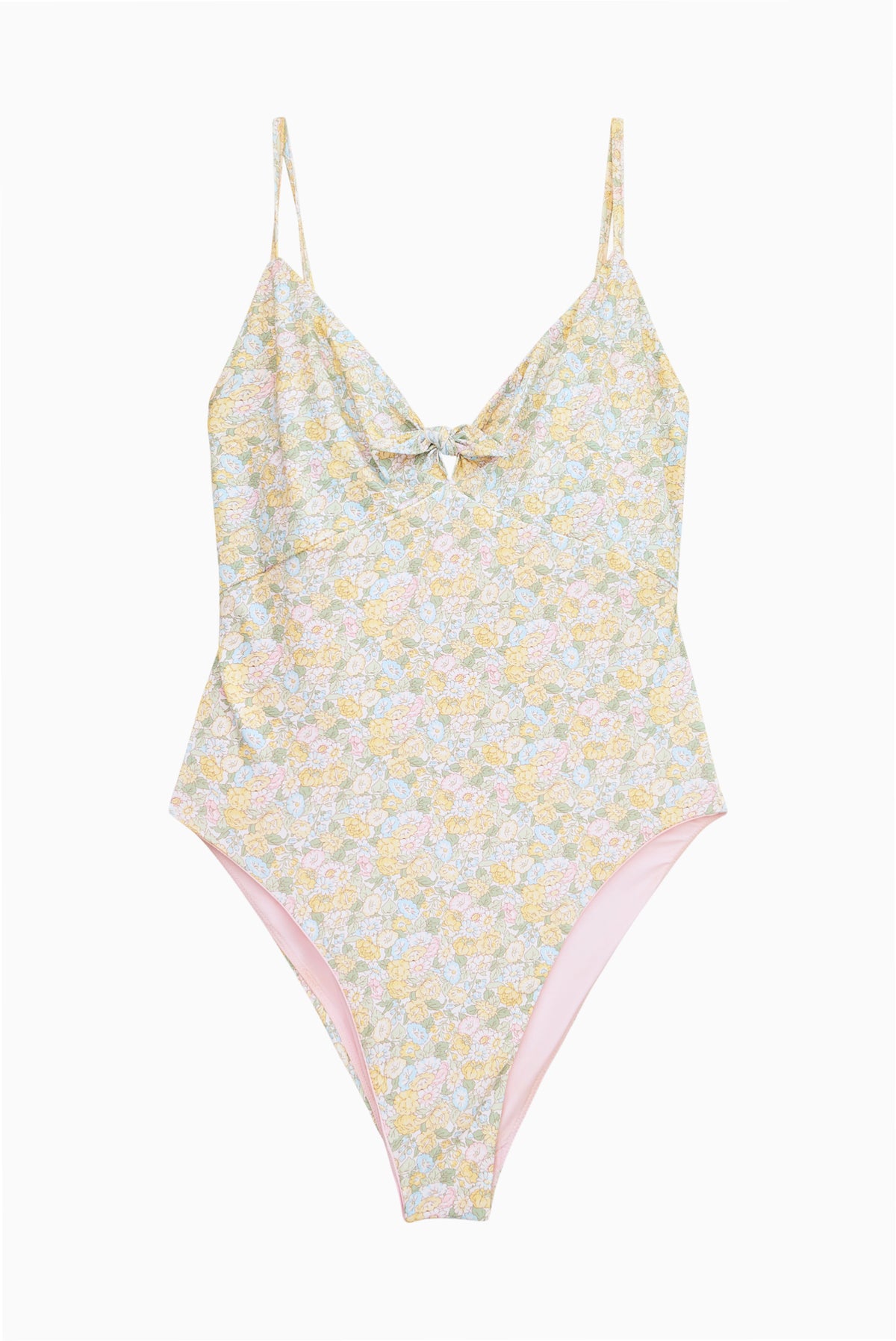 Floral one-piece swimsuit with spaghetti straps and V-back