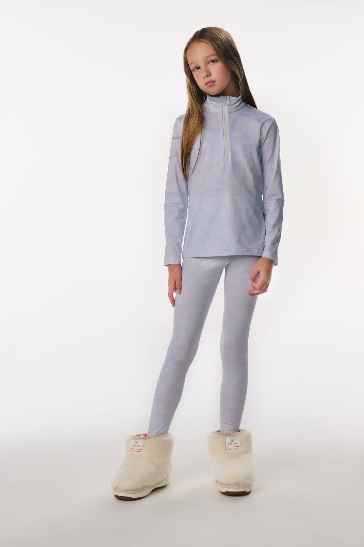 Girls’ jersey pants in light blue-gray, slim fit with elastic waistband