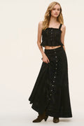 Black cotton maxi skirt with button front and side slit