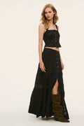 Black cotton maxi skirt with front buttons and side slit