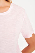 Calix cotton tee in light pink, crew neck short sleeves close-up