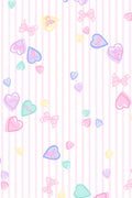Pastel hearts on vertical striped fabric, white base, for robe textile