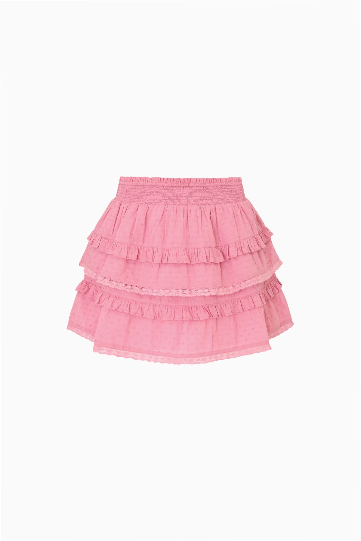 Girls’ tiered ruffle skirt in cedar pink, elastic waistband