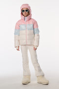 Girls' cream ski pants with zip cuffs and stitched seam detailing