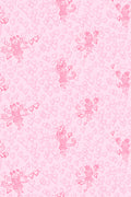 Pink heart and roller skater print fabric swatch, all-over pattern