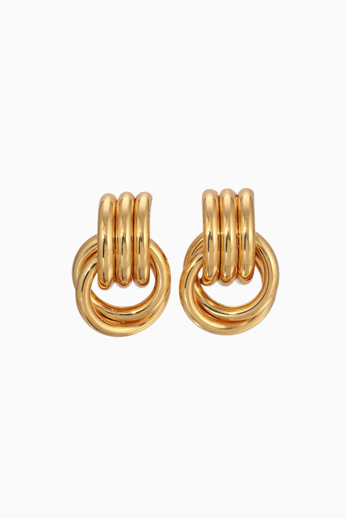 Mini knot gold hoop earrings with stacked loop design