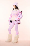 Light pink patterned leggings with slim fit and elastic waistband