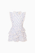 Girls' light blue cloud-print ruffle tier dress, sleeveless with gathered waist