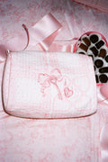 Pink lace Octavia bag with heart embroidery, zip top and short handle