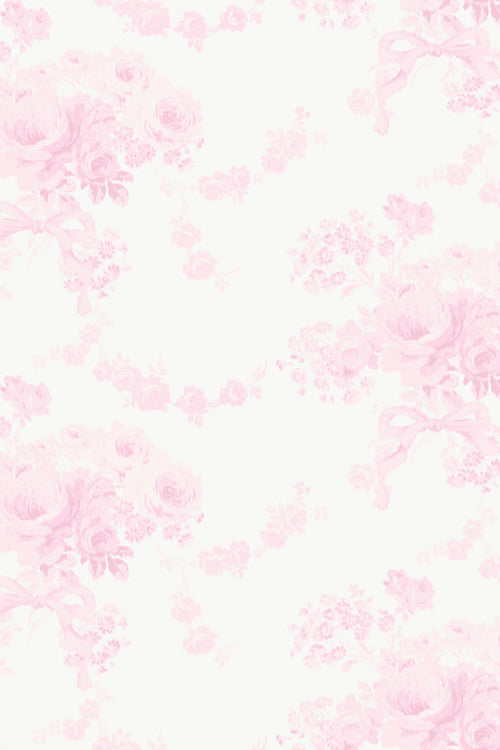Peel-and-stick floral wallpaper, repeating pink rose and vine pattern