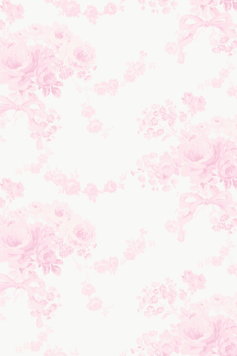Peel-and-stick floral wallpaper, repeating pink rose and vine pattern