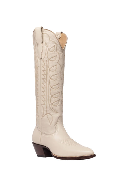 Bone Richmond cowboy boot by City Boots with embossed design, pull-on shaft, low heel