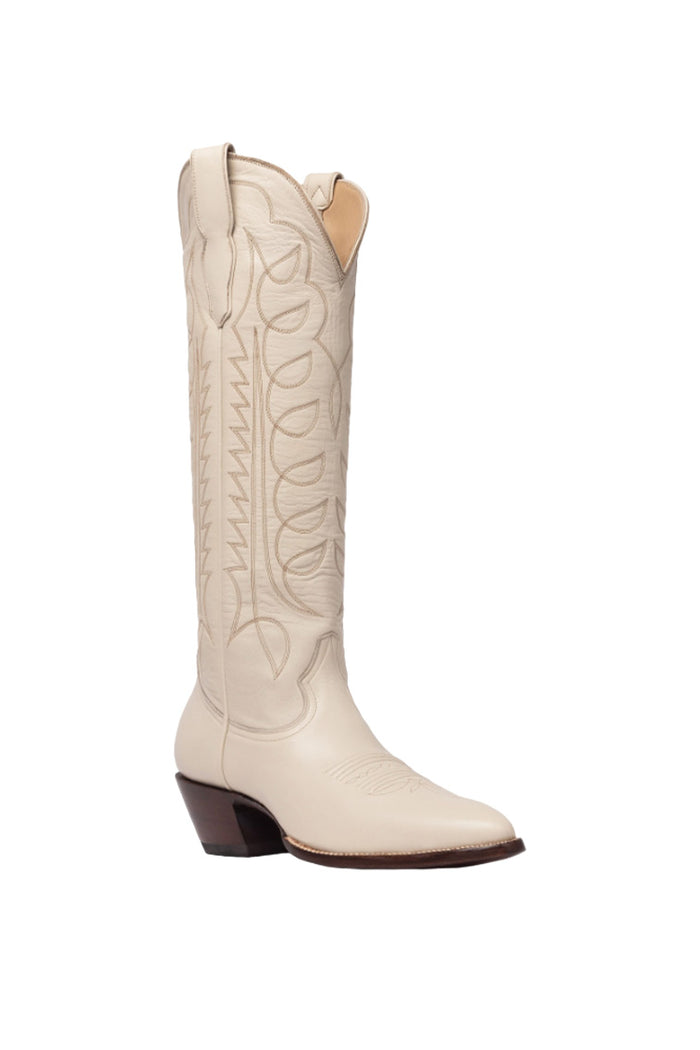 Bone Richmond cowboy boot by City Boots with embossed design, pull-on shaft, low heel