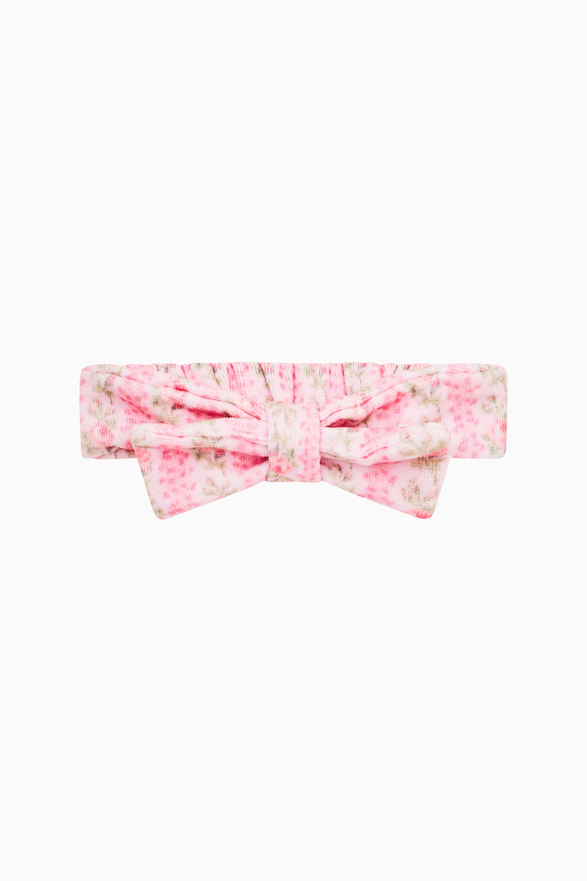 Pink bow face-wash headband with padded knot and gathered band