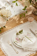 White Victorian place mat set of 4, rectangular with lace trim and floral detail
