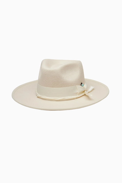 Wyeth Boone linen wide-brim hat, light beige crown and brim with tied side detail