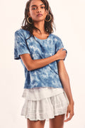 Calix cotton tee in blue tie-dye, crew neck short sleeves