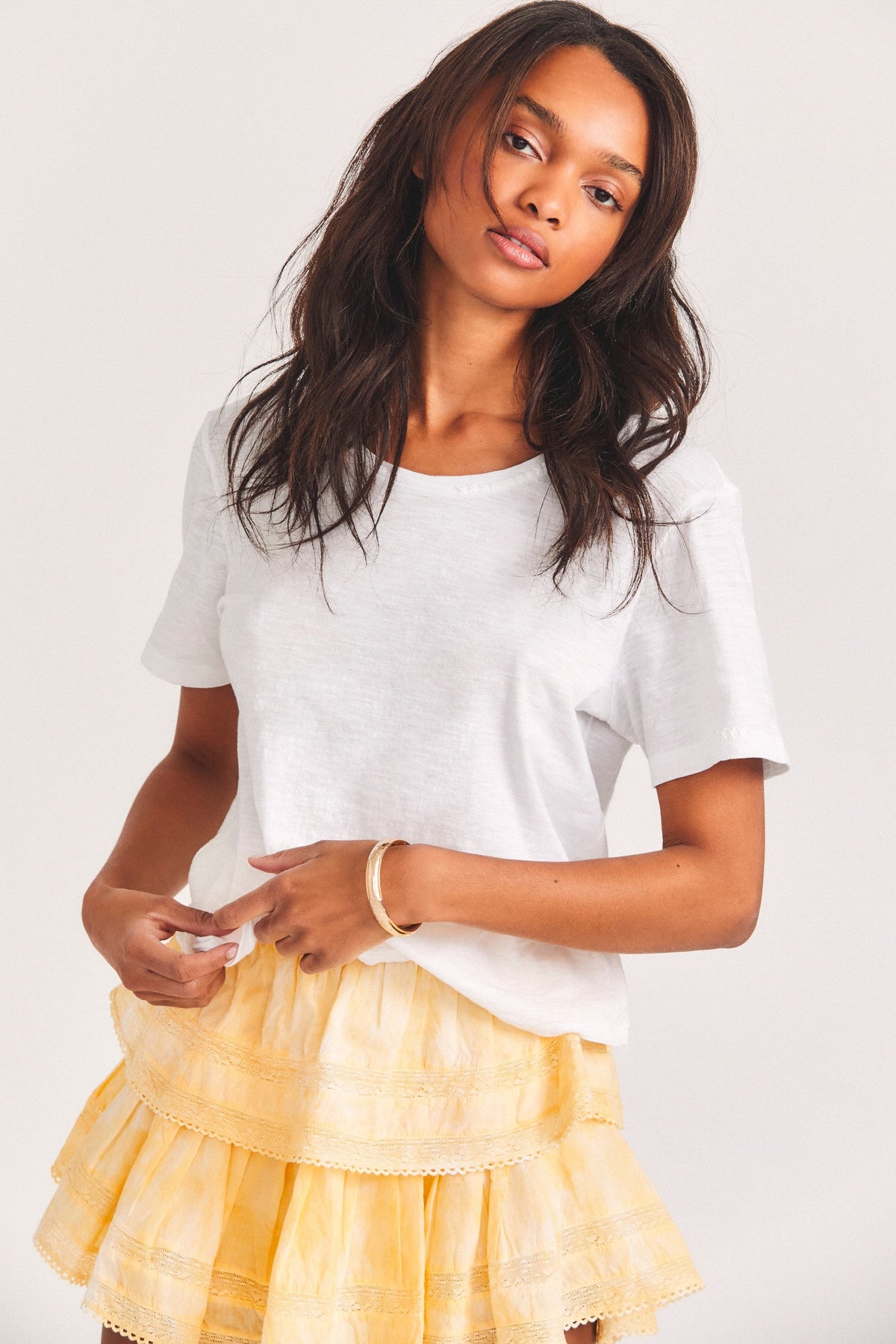 Calix cotton tee in white, crew neck short sleeves