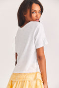 Calix cotton tee in white, short-sleeve crew neck with side view
