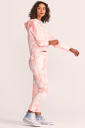 Blex jogger sweatpants, light pink tie-dye side view with elastic cuffs